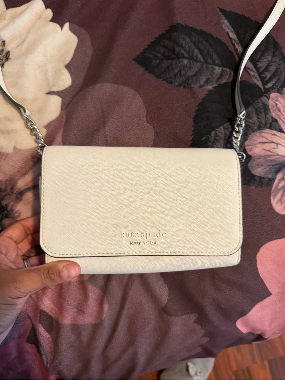 kate spade cream leather flap crossbody with chain strap